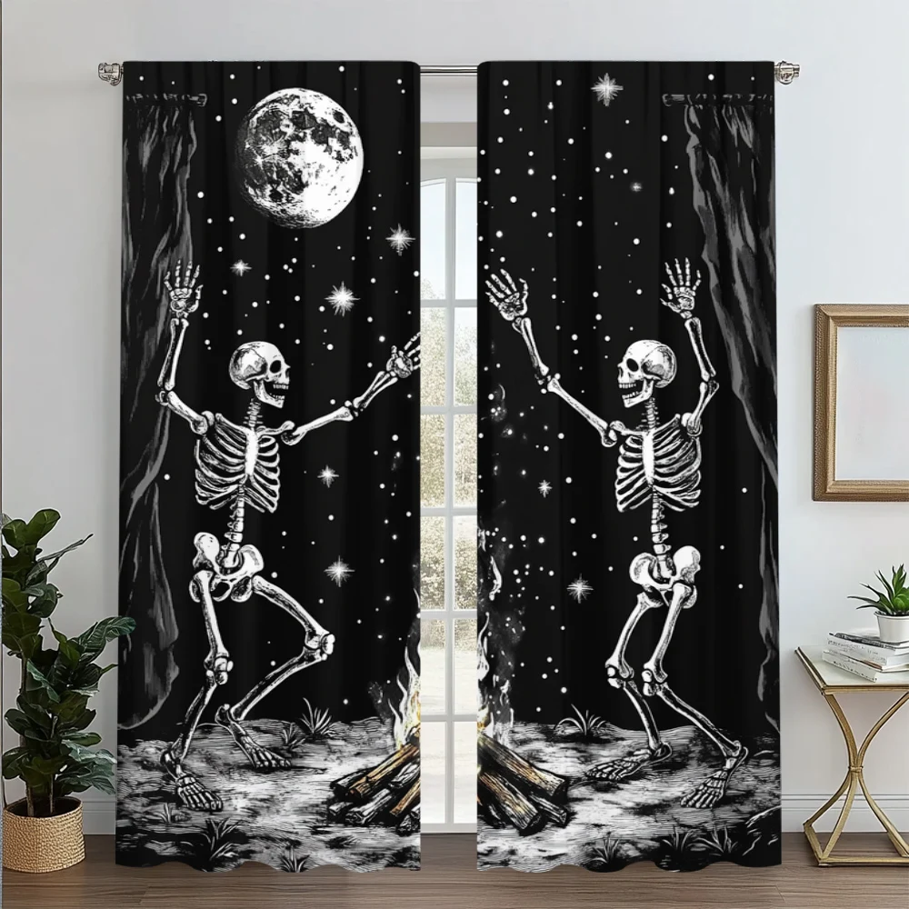 

2pc, Drapes Halloween Skull Skeleton Versatile Polyester,Without Electricity Holiday Decorations Use for Indoor Celebrations,
