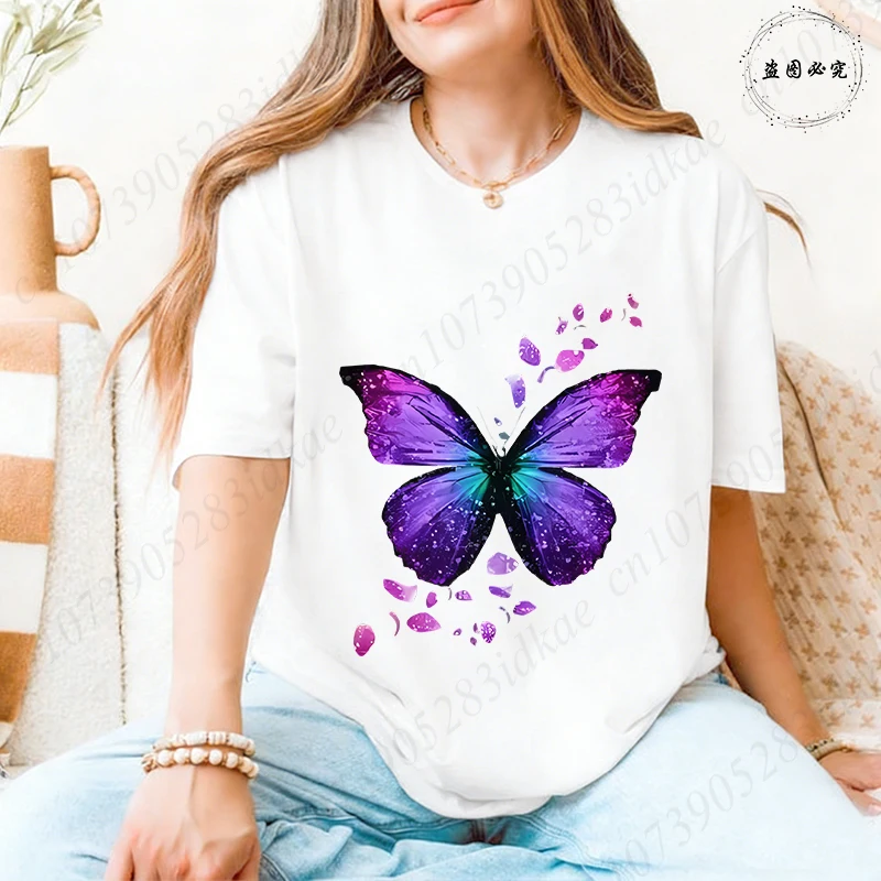 

2026 модная футболка с бабочками и аутизмом, женская одежда, летние дышащие топы, мягкая удобная футболка с короткими рукавами