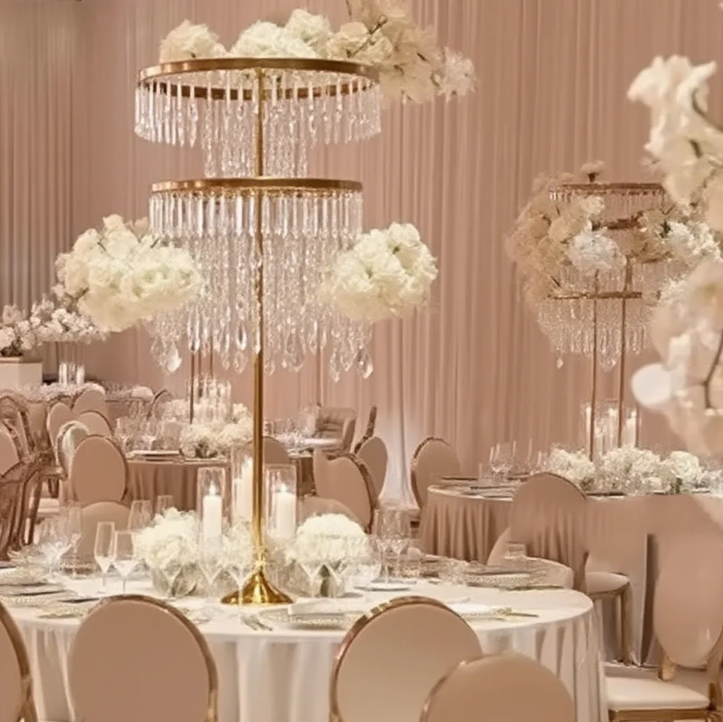

6pcs)130cm tallCustom 5 layer Tall Gold Metal Round Flower Stand Gold Flower Stand For Wedding Table Centres