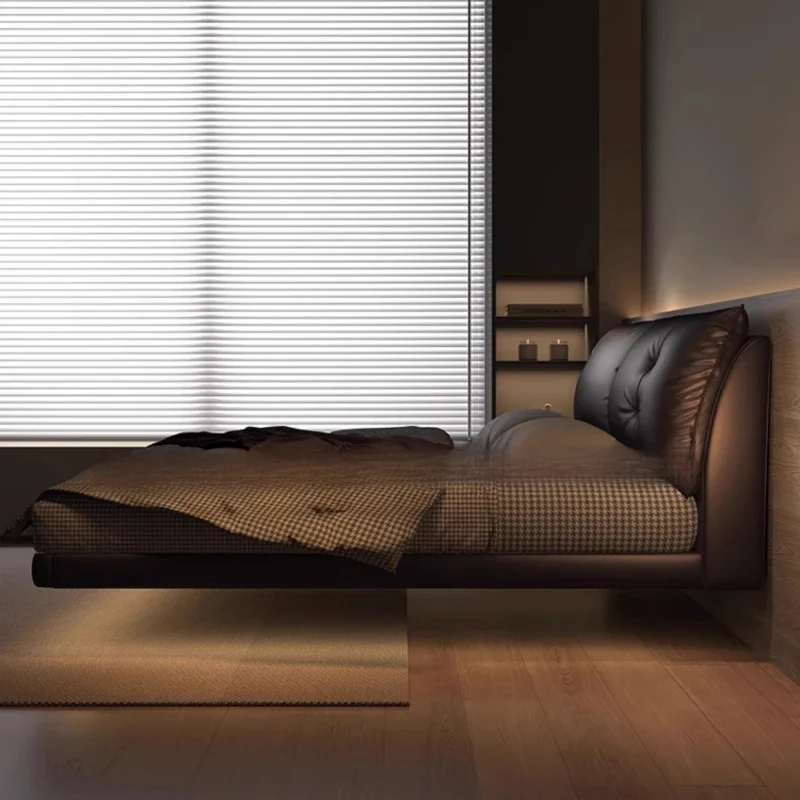 cama de apartamento flutuante Confortável nórdico   Design minimalista da cama do quarto principal da moda   móveis de quarto cama de casal