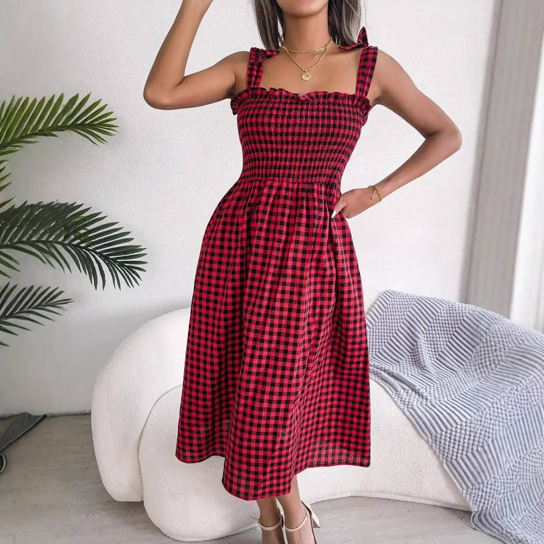 

Spring Summer Casual Plaid Color Blo Midi Dr Independent Station Cross-Border Women's Clothing No Brand Summer Season Or...