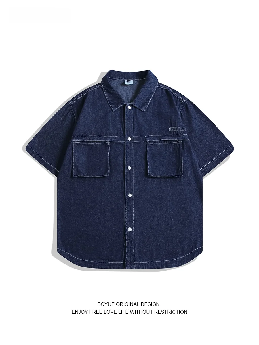 

Boyue American Retro Summer Patchwork Denim ort Sve irt ex Casual Outerwear Loose Fit Youth Faion