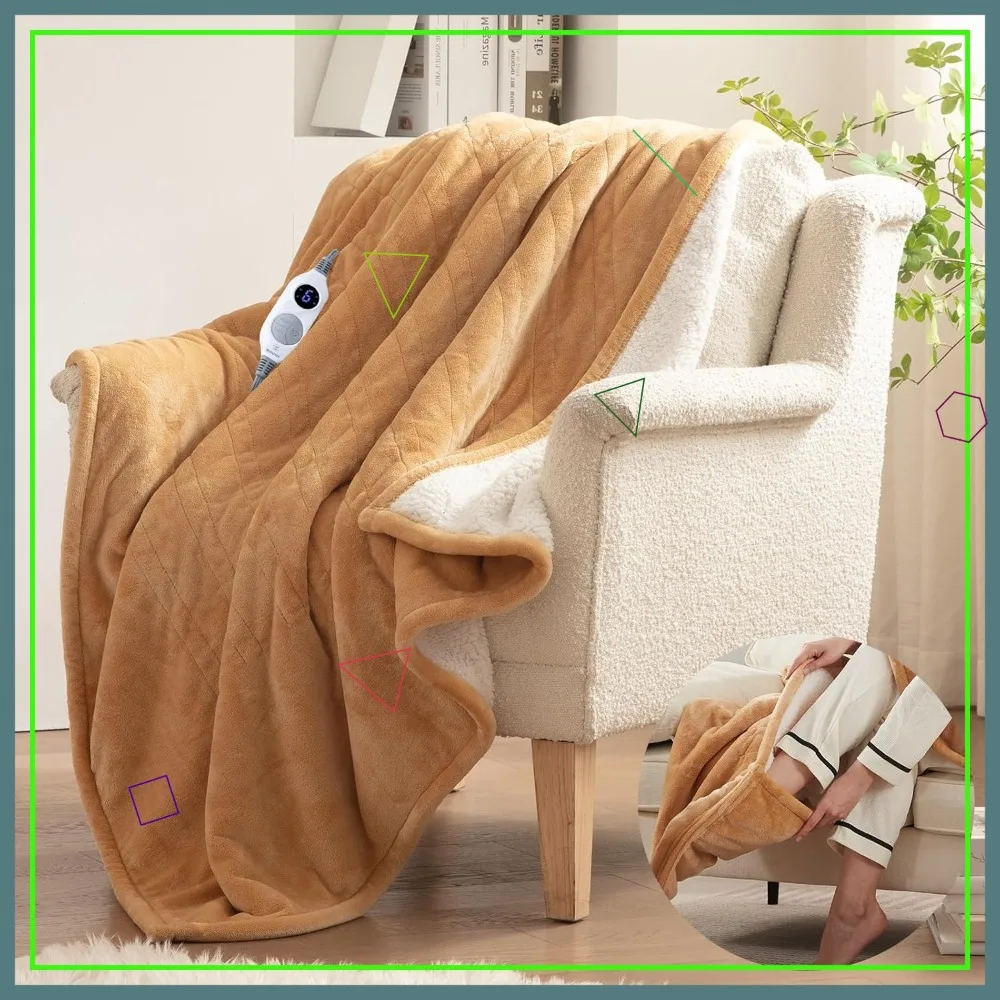 

Ultra Soft Flannel to Sherpa Heated Throw with Foot Pocket, 6 Heating Levels & Timer, Fast Warmth, Machine Washable, Brown