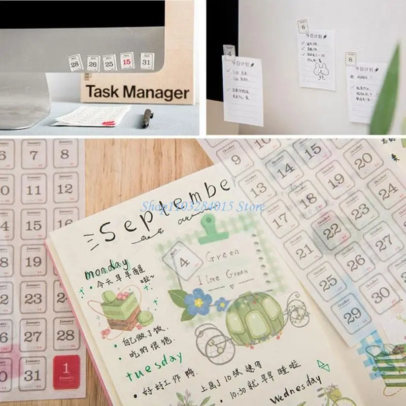 

R6FF 12 Sheets Date Sticker Calendar Sticker Craft Supplies 365 Days Journal Sticker
