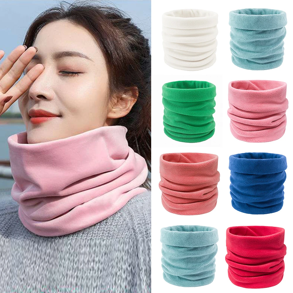 Solid Color Thicken Neckerchief Double-layer Fleece Scarf Velvet Neck Warmer Snood Scarves Outdoor Keep Warm Pullover Scarves