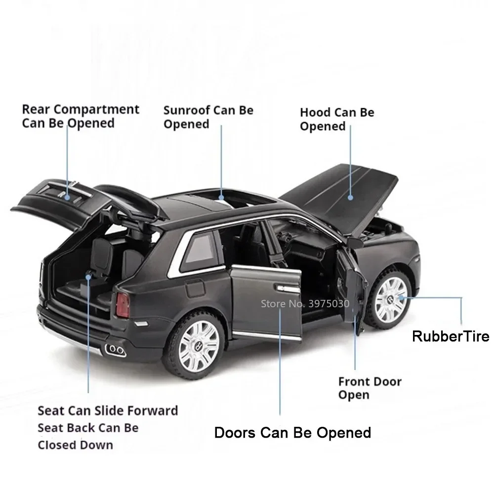 1:32 Rolls-Royce Cullinan Spielzeugautos Miniaturmodell Legierung Druckguss 6 Türen geöffnet Off-Road-Rad Zurückziehfahrzeug Junge Weihnachtsgeschenke