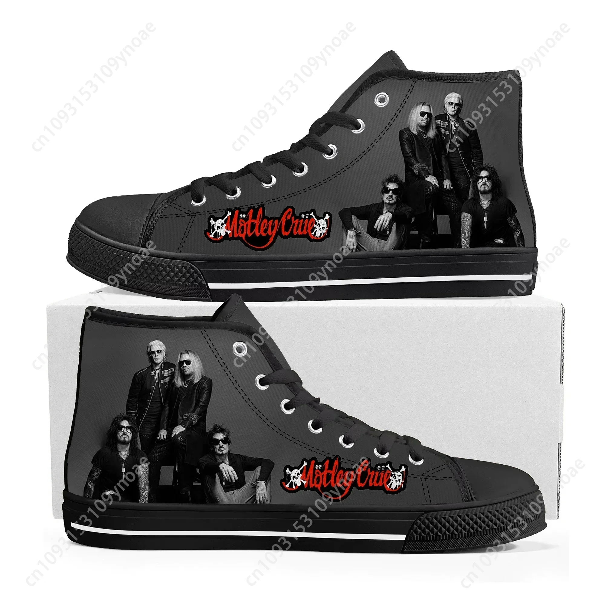 

Band 80S Metal Vintage High Top Sneakers Mens Womens Teenager Crue Motley High Quality Canvas Sneaker Custom Built Couple Shoes