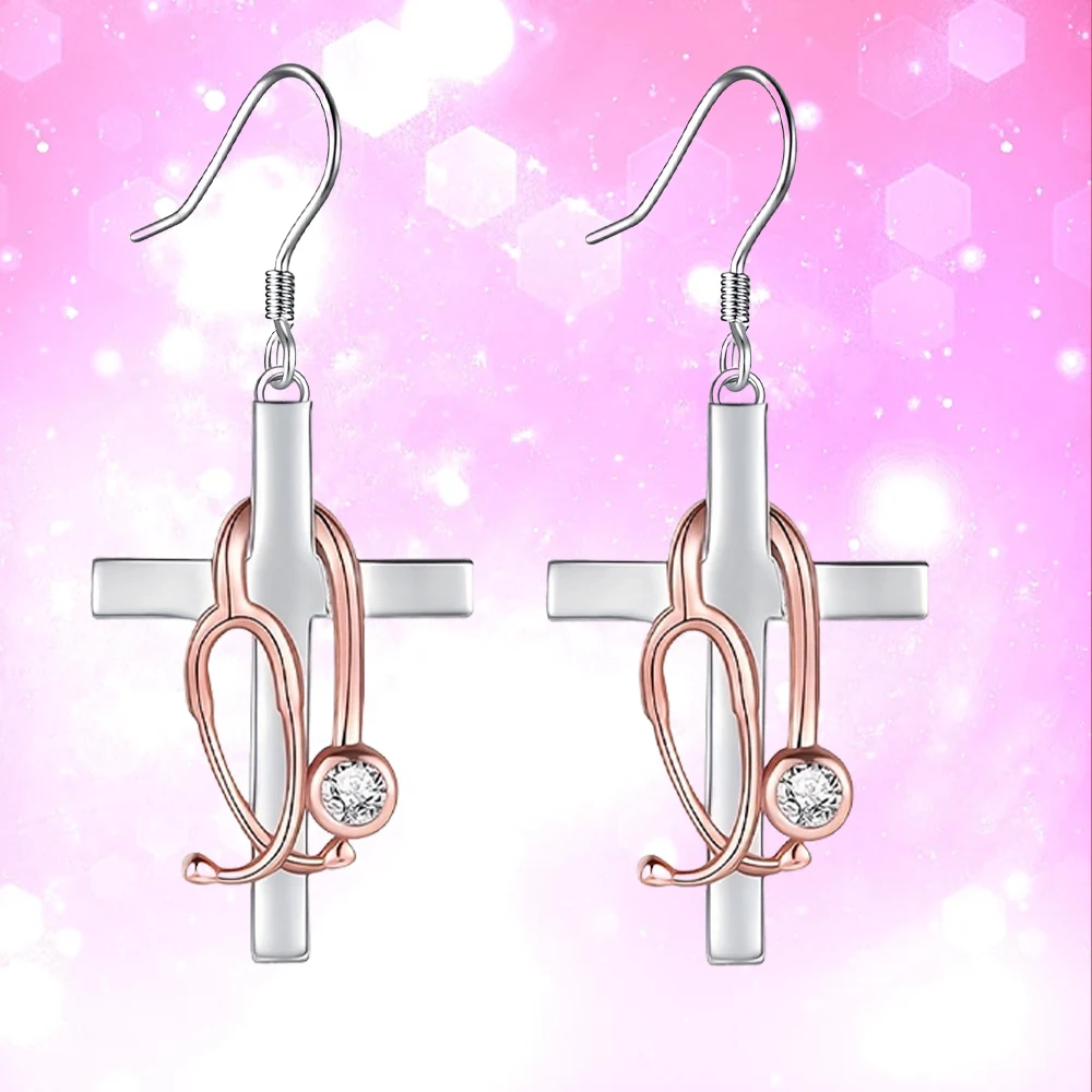 2pcs Sparkling Crystal Stethoscope Earrings For Healthcare Pros – Chic Symbolic Pendant, Ideal Nurse/Doctor Graduation Gift