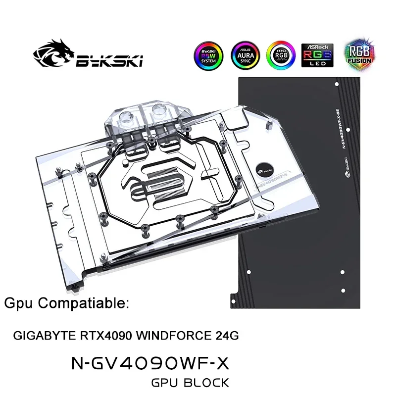 Bykski VGA Water Cooling Block For GIGABYTE GeForce RTX4090 WINDFORCE 24G GPU Card/RGB SYNC Copper Cooling Radiator N-GV4090WF-X