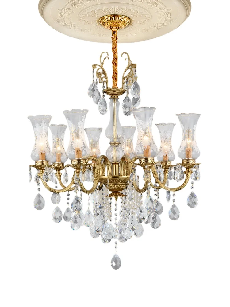 

European style full copper crystal chandelier living room dining room bedroom light French light luxury villa duplex