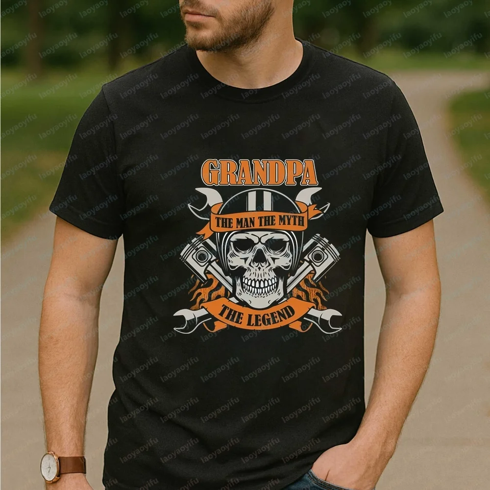 Biker Grandpa The Man Myth The Legend Gothic Funny Mens T-Shirt Interesting Gift Idea Tee Top
