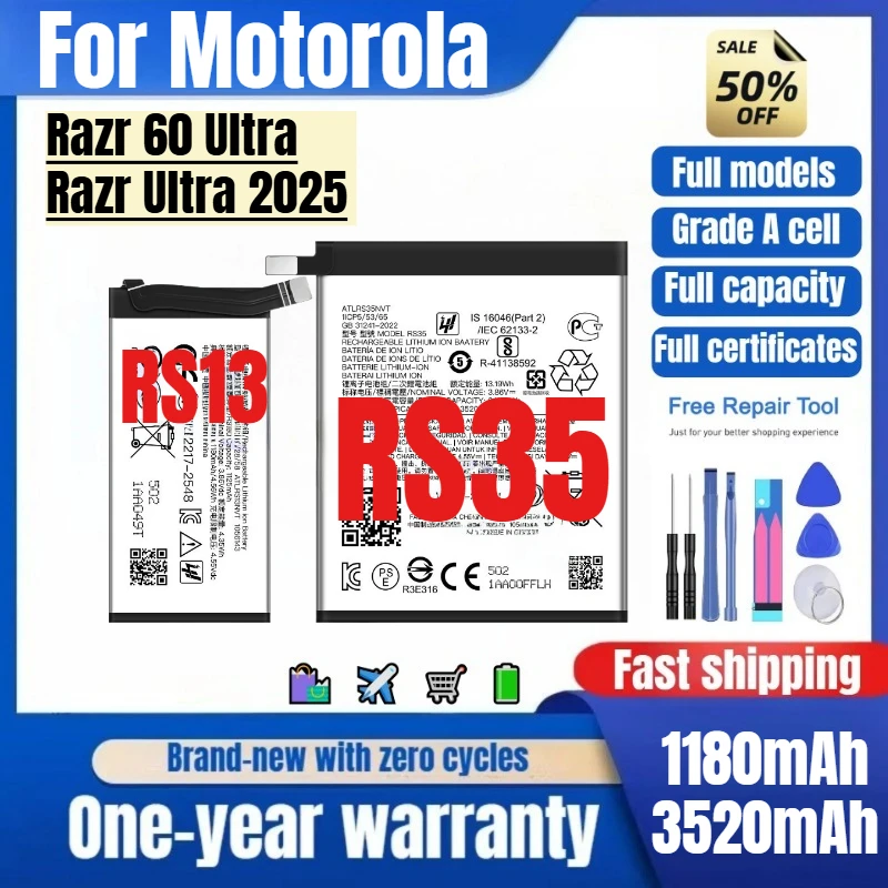 

RS13/RS35 for Motorola Razr 60 Ultra/Razr Ultra 2025 Phone Battery High Quality High Capacity Replacement Bateria with Tools