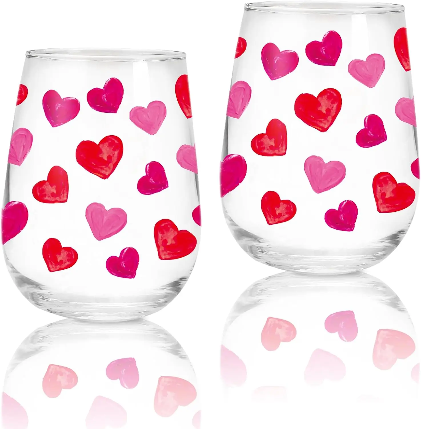 

2Pcs Valentine's Day Stemless Wine Glasses 17oz Red Pink Heart Drinking Glasses Love Heart Tumbler Cups for Party Suppli