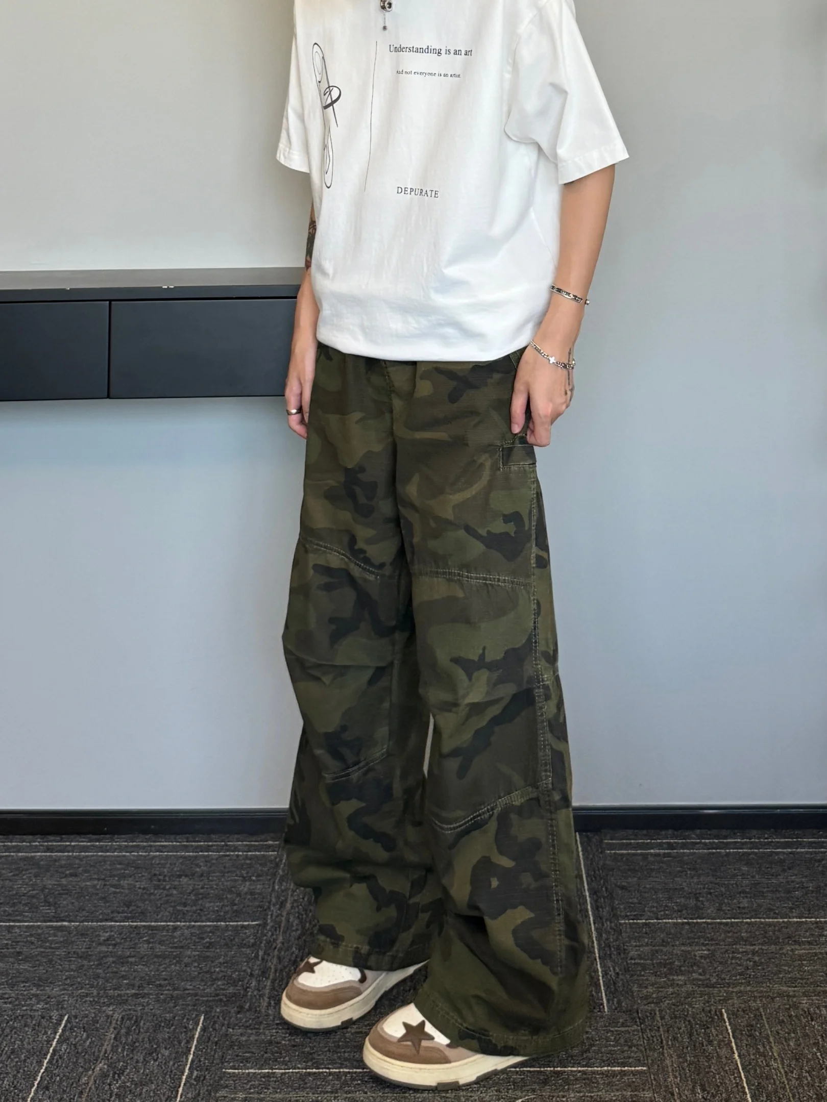 

MGJM High Street Waed American Camouflage Workwear Casual Pants Summer Straight Loose Trousers Trendy Men Women