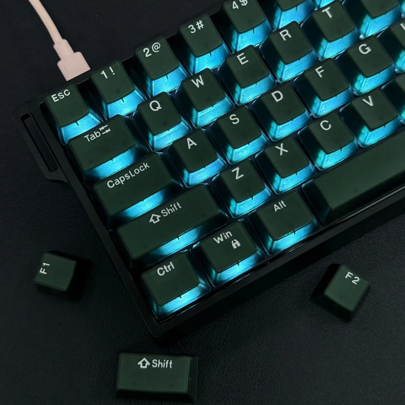 114 Keys Emerald Doule Shot PBT Keycaps Translucent Pudding Keycaps RGB Backlit OEM Profile for Gaming Keyboard MX Switches