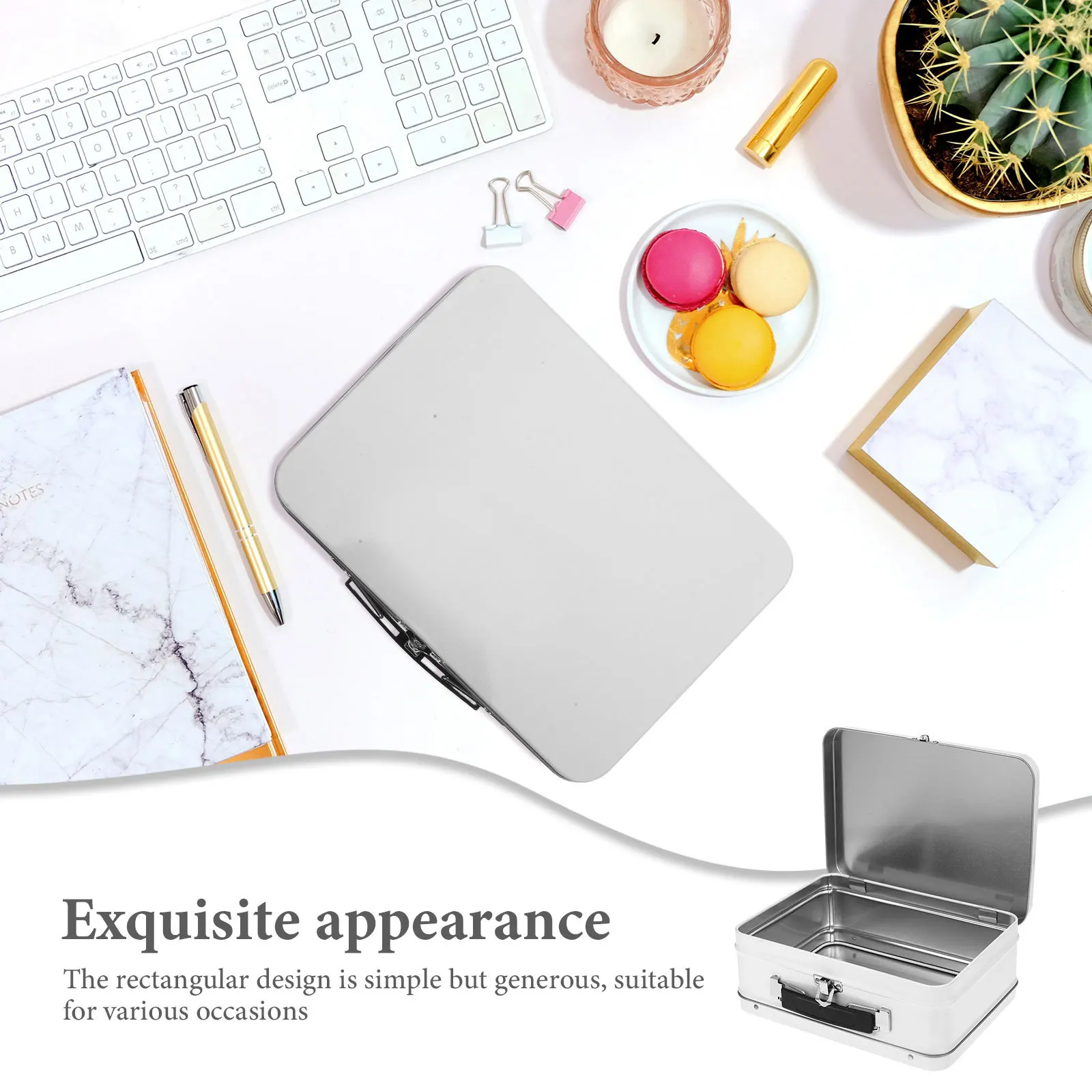 

1pc Large Capacity Tinplate Storage Box Rectangular Metal Keepsake Case For Jewelry Cosmetics Sundries Desktop Organizer Gift