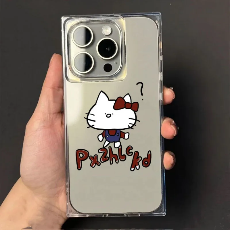 Hello Kitty Funda de teléfono suave cuadrada transparente a prueba de golpes Airbags de esquina compatibles con iPhone 12 13 14 15 16 17