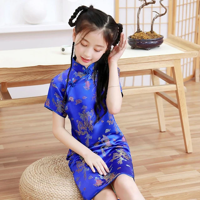 Modern Chinese 2024 dress, Kneelength Cheongsam Dress, light blue floral Qipao, silk qipao, mandarin collar