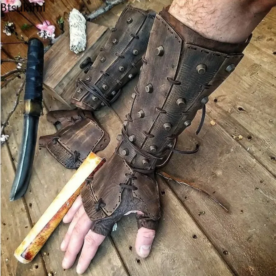 

Steampunk Medieval Samurai Leather Bracer Long Gloves Gauntlet Viking Pirate Gladiator Cosplay Costume Accessory Arm Armor LARP