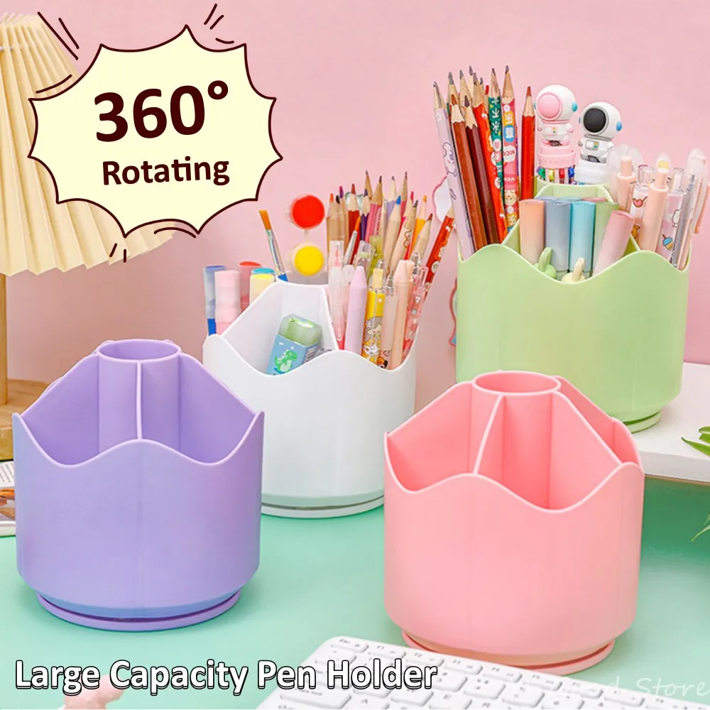 Large Capacity Pen Holder Desk Organizer 360° Rotating Pencil Holder Pot Brush Storage Container Box Plastic Stationery Organize