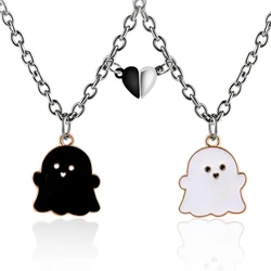 2Pcs Lovely Magnetic Love Heart Ghost Pendant Necklace Set for Women Men Best Friend Girl Boy Halloween Birthday Christmas Gifts