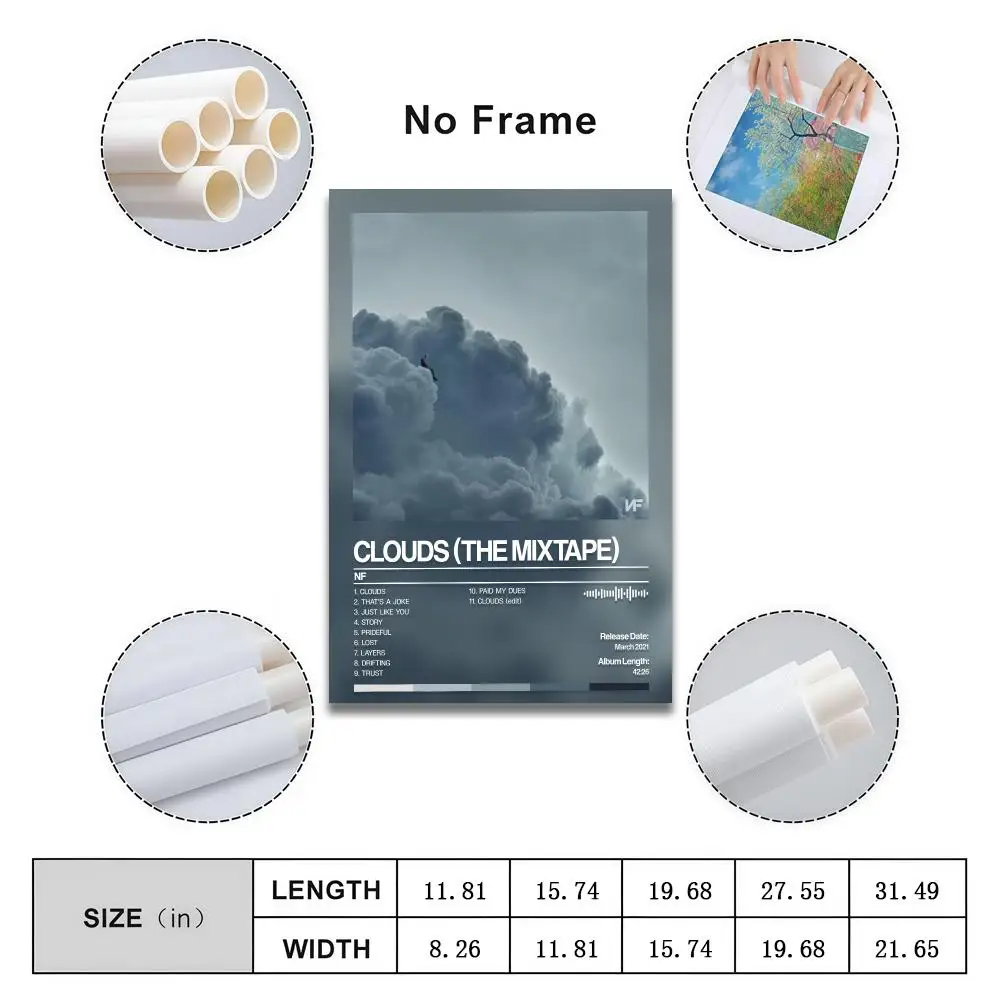 Clouds NF Poster Peelable Self-Adhesive Album Cover Stickers, Frameless Wall Art for Singer Band Pop Rap Bedroom