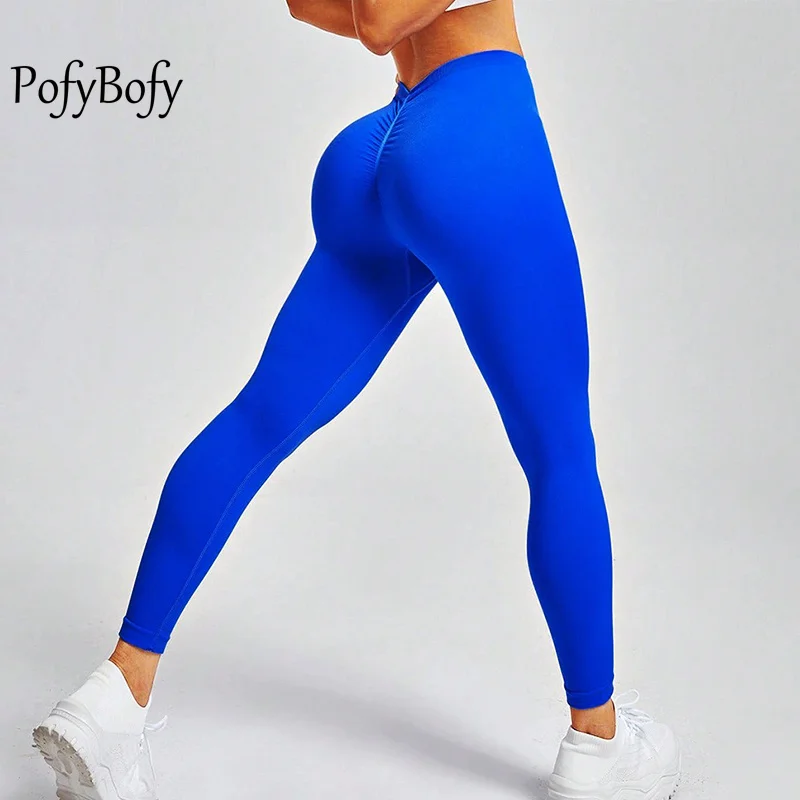 

PofyBofy Scrunch Butt V Back High Waist Seamless Push Up Butt Sexy Peach Leggings Fitness Gym Workout Yoga Tight Pants for Women