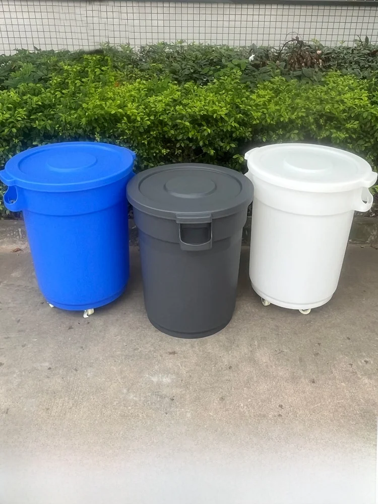 

Large Outdoor Plastic Barrel Garbage Can with Wheels Thiened No Cover round Buet for Commercial Kitchen Waste Disposal