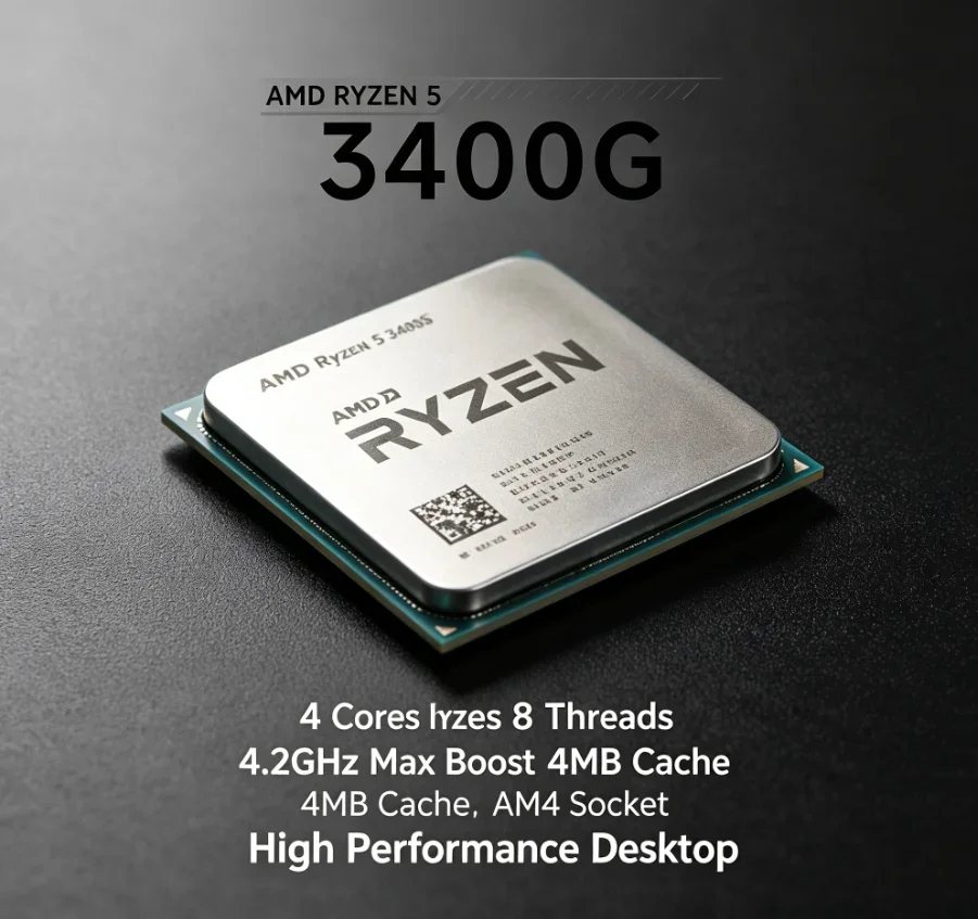 AMD R5 3400G APU 4 Cores 8 Threads 4.2GHz Boost 12nm AM4 Socket Light Editing Entertainment Desktop Processor No Fan