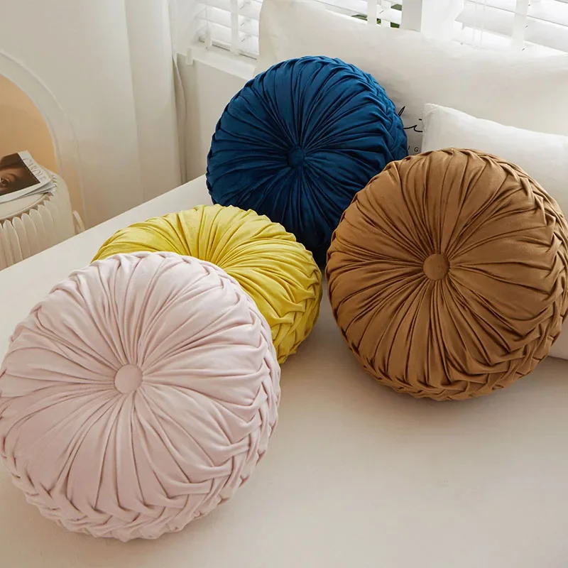 Circular Wheel Shaped Wrinkled Body Pillow Solid Color Soft Bedhead Backrest Cushion with Padding Sofa Pillow for Office Napping