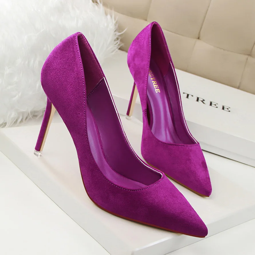 Women 9cm High Heels Yellow Burgundy Pumps Plus Size 34-43 Stripper Evening Suede Escarpins Lady Wedding Bridal Scarpins Shoes