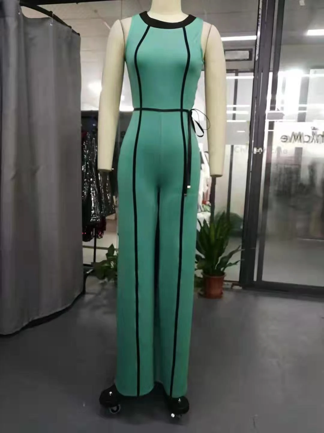 2021 Summer Lady Green Jumpsuit Sleeveless Long Legged Elegant Vacation Long from Vintage Office