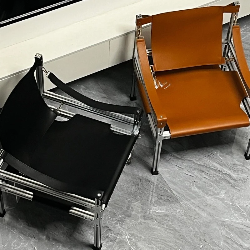 Aluminum leather chair antique leisure back chair simple recliner bed and breakfast photography armrest sofa chair