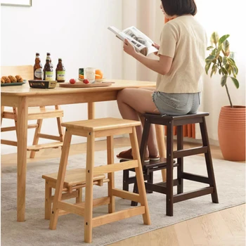 Modern simple high stools kitchen natural solid wood ladder chair multifunctional changing shoe stool folding 2 step ladder