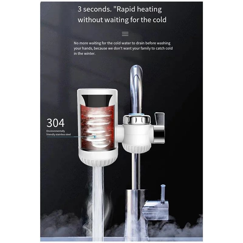 A23E-Easy Installation Fast Heating Mixing Faucet Instant Electric Water Heater Faucet Heater With Digital Display EU-Plug