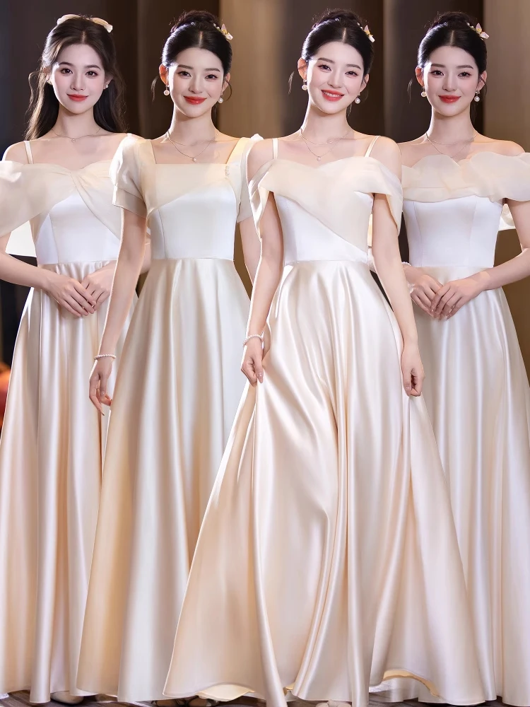 

Champagne Color Maids Dr Gown New 2025 Summer Sister's Skirt Women Satin Simple Elegance Slimming High-End