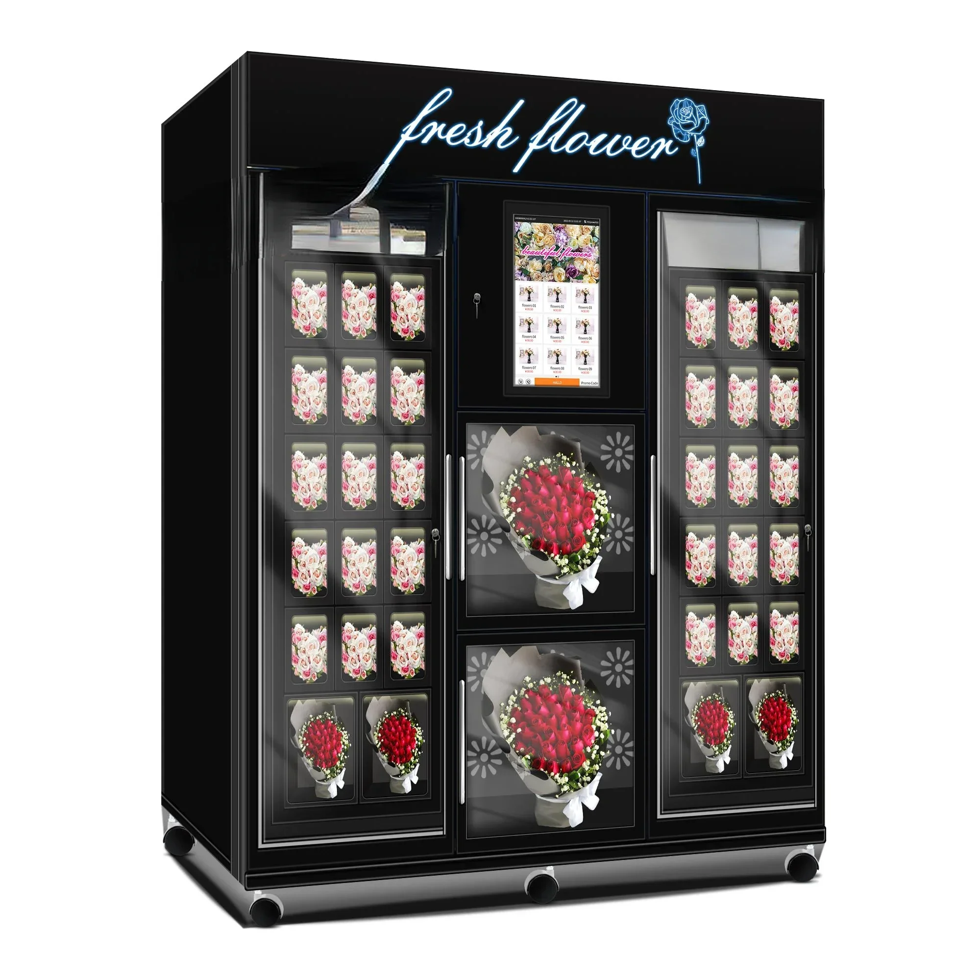 Flower vending machine 21.5 inch touch screen on the machine coin bill and card reader on the machine