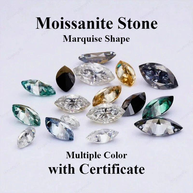 Moissanite Stone Marquise Cut Multiple Color Charms Gemstone for DIY Women Jewelry Making Pass Diamond Tester with Certificate