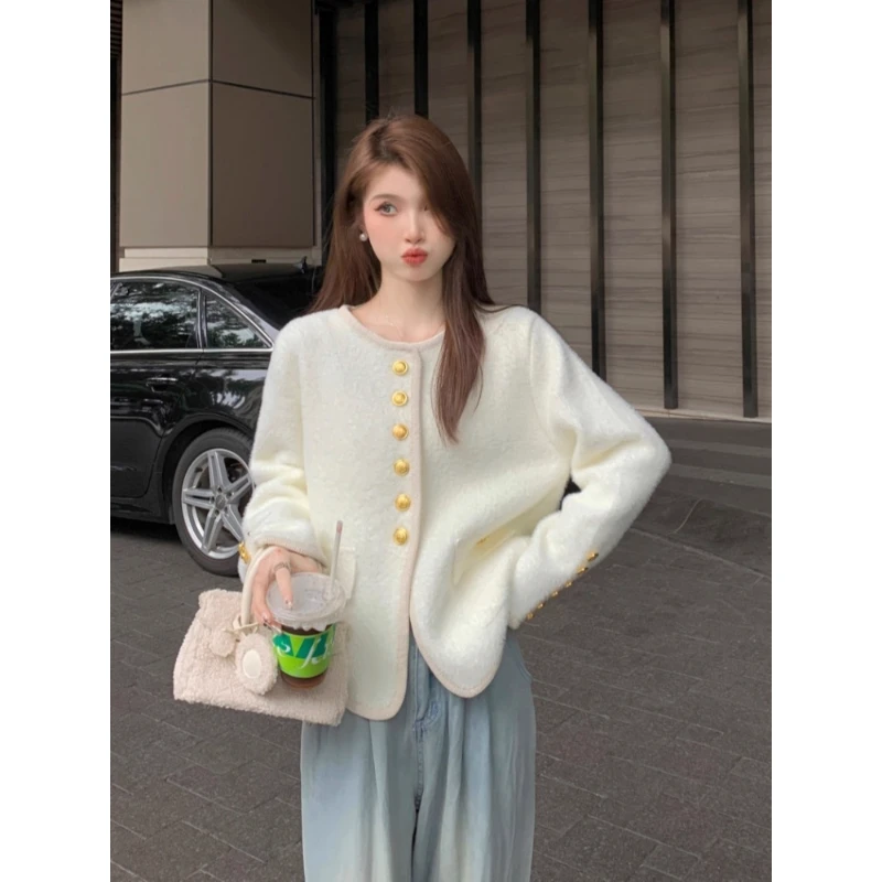 

Faionable Korean Sle Loose Long Sve Velvet Jaet 2025 Autumn Winter New Women's Clothing Luxury Feel Commute Sle Kn...