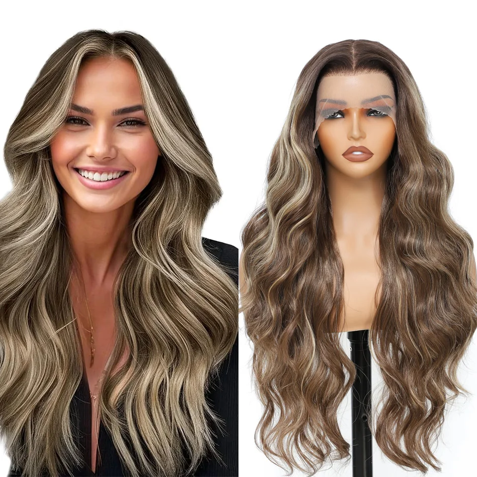 

30 Inches Ombre Color Synthetic Hair Wig 180% Density 13x4 Loose Wave Transparent Lace Front Wig High Temperature Fiber Wigs