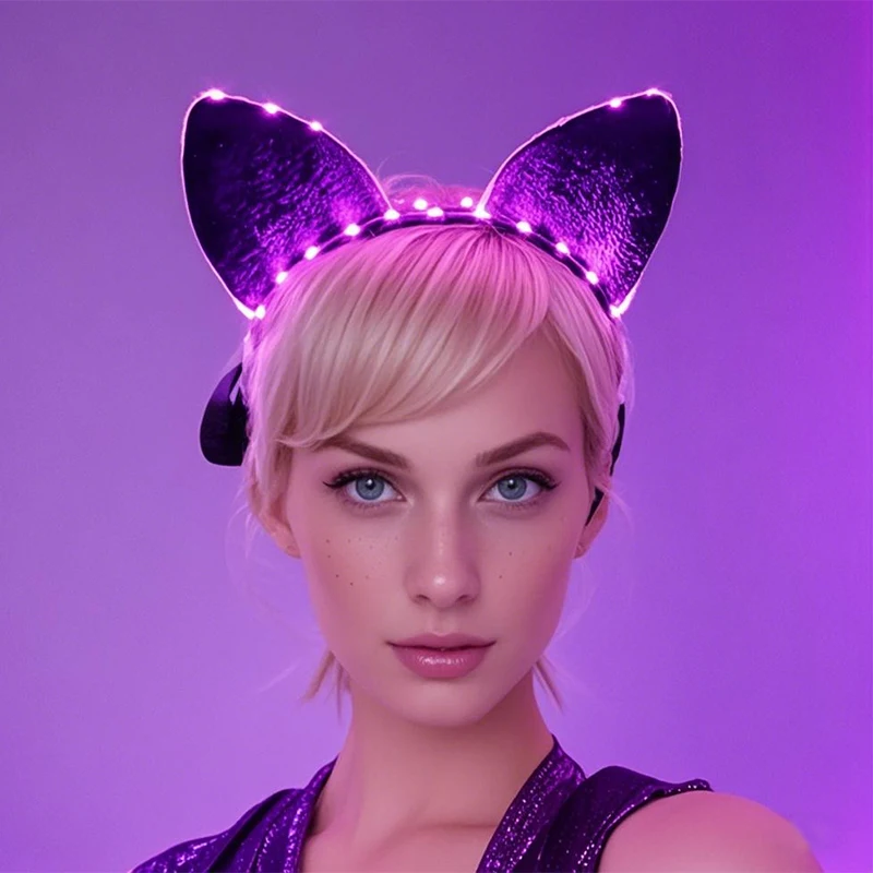 Gorąco sprzedająca się urocza opaska na uszy LED Glow Cat Ear Hairband Birthday Masquerade Holiday Festival Glow Props Cute Light Up Cosplay Cat Headband