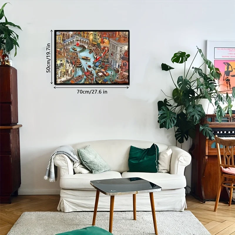Puzzle de dessin animé du Canal occupé, 1000 pièces, scène de venise vibrante avec Gondoles, bateaux, foules, 27,56x19,69 pouces, décoration d'intérieur