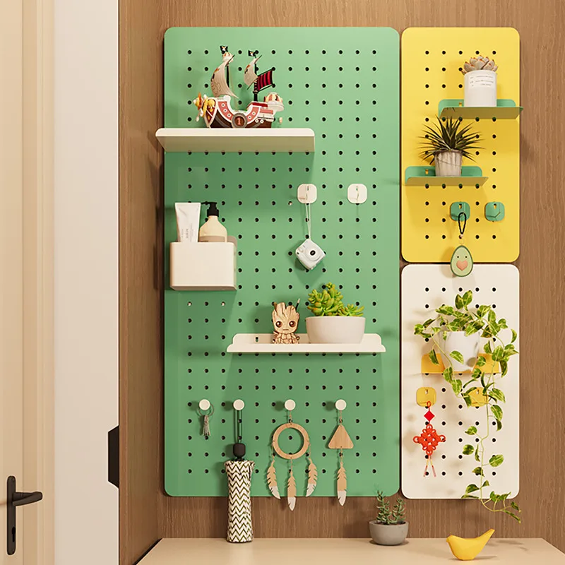 Decoración de pared perforada de Metal, Panel perforado, organizador, pantalla de montaje, bricolaje, Panel de almacenamiento para dormitorio, estante para baño y cocina