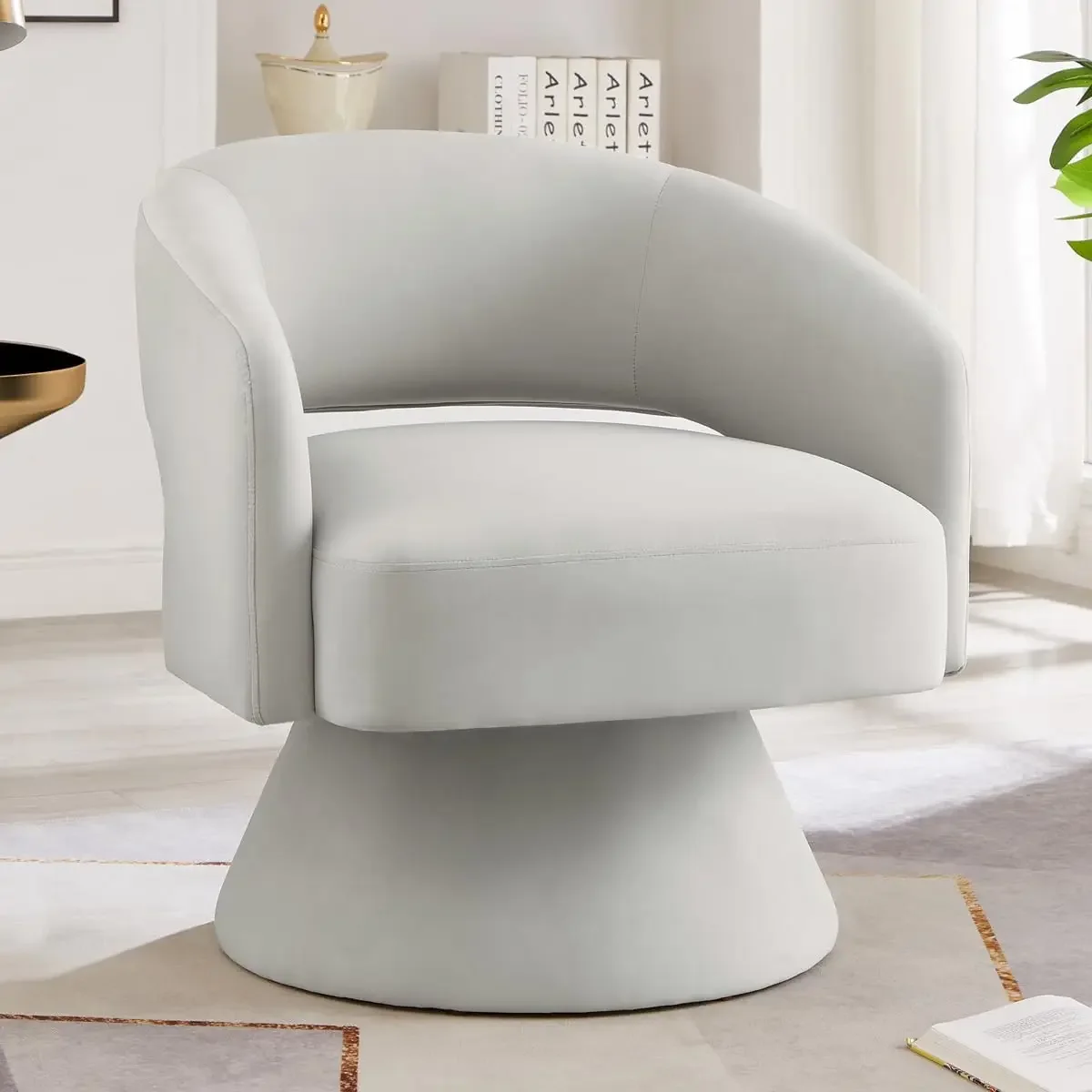 Modern 360 Degree Swivel Accent Chair Armchair, Comfy Velvet Barrel Chair for Living Room Bedroom,Round Swivel Accent Chair Corn