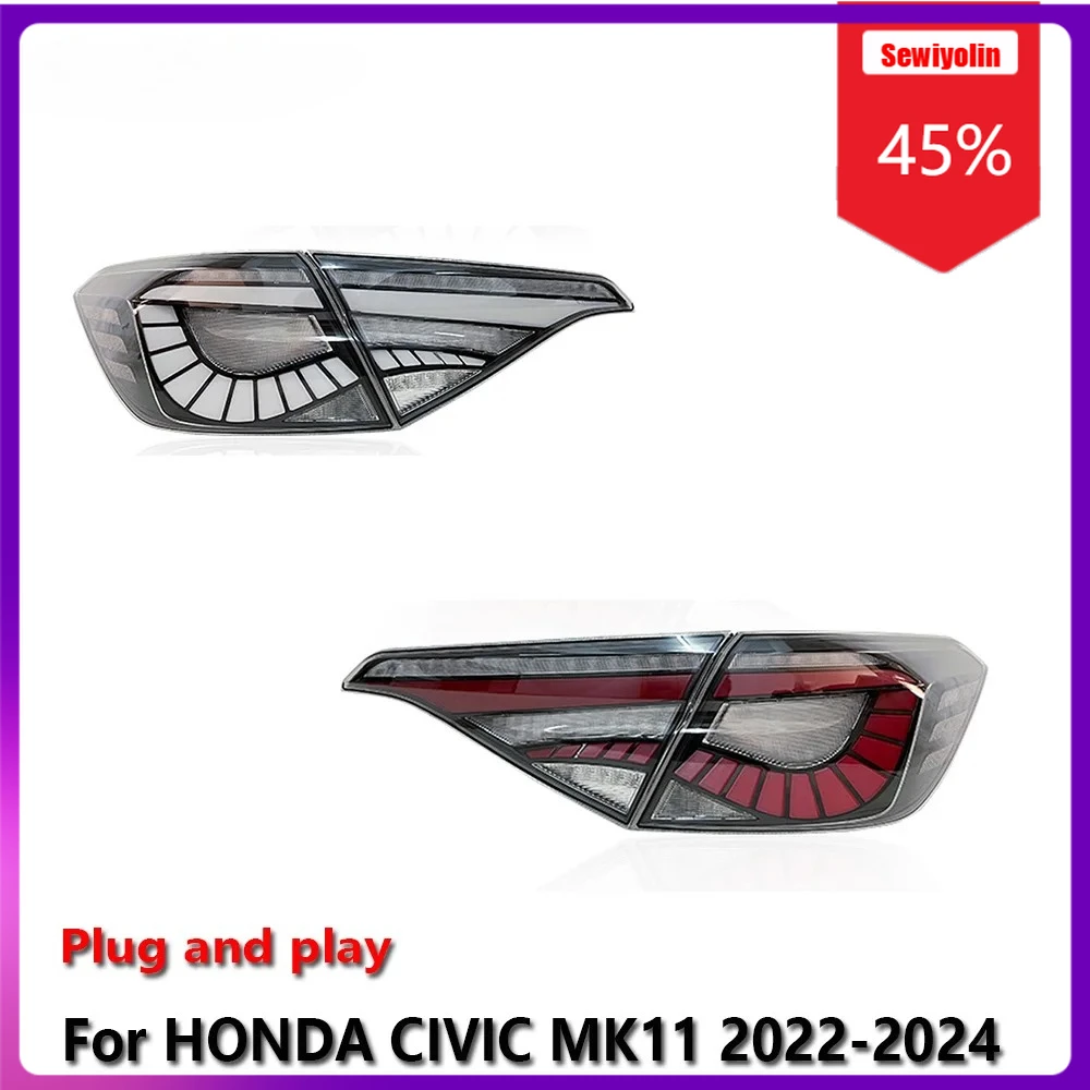 

Sewiyolin Car LED Lamp Tail Light Assemblies For HONDA CIVIC MK11 2022-2024 Auto Fog DRL Brake Turn Signal Lamp