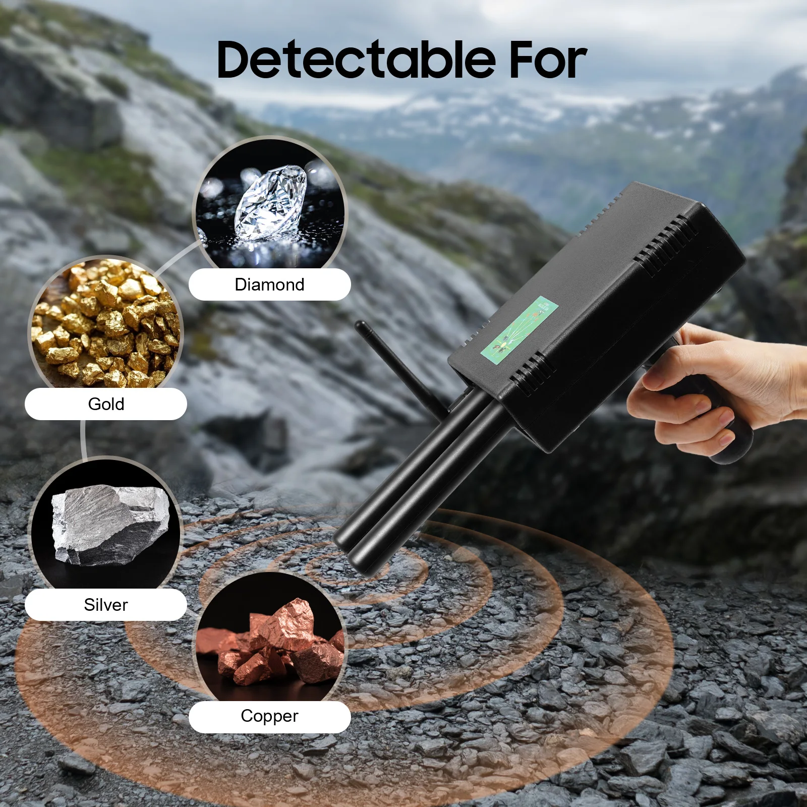 كاشف معادن احترافي بعمق 20 مترًا، نطاق 1000 متر، كشف الذهب/الفضة/النحاس/القطر، تردد 5.6-6 كيلو هرتز