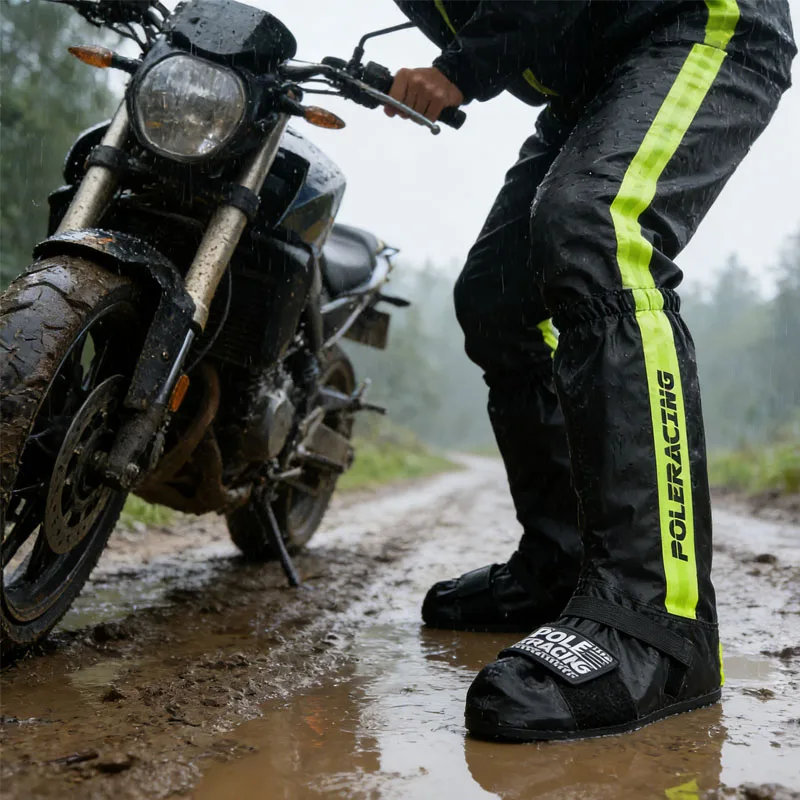 

POLE Reusable Motorcycle Rain Boots Covers Rainproof Anti-Slip High Tube Waterproof Boot Cover Shoes Pants Items for Motorbike