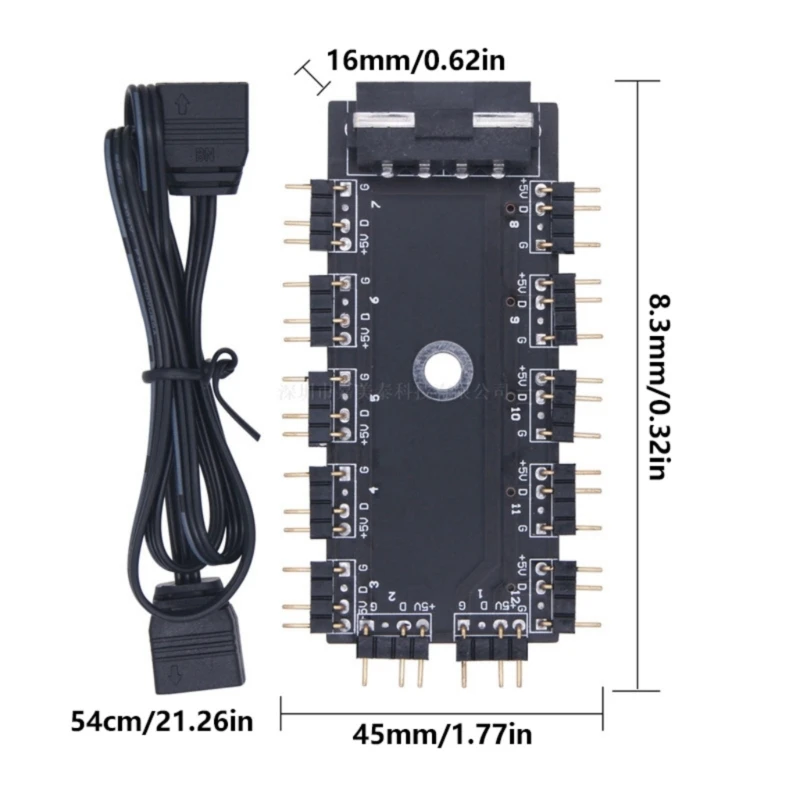 Concentrador LED ARGB multipuerto 11 en 1 para iluminación constante en dispositivos 5 V y 3 pines