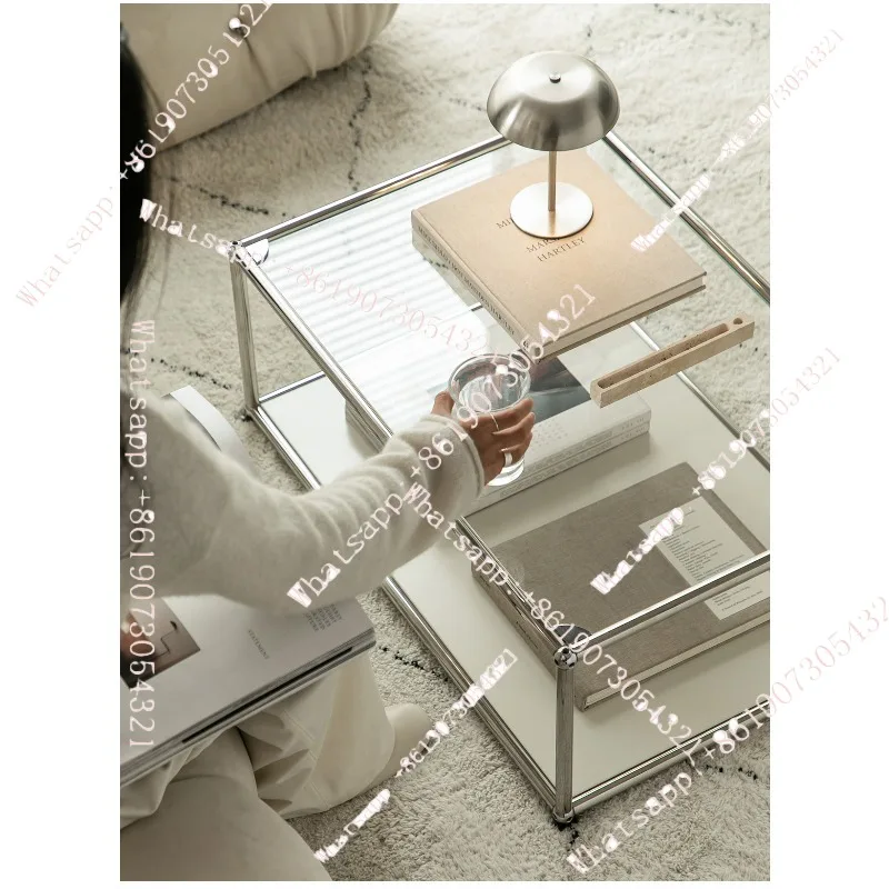 

Модульный журнальный столик из нержавеющей стали. Современный, простой, компактный, для небольшой квартиры, для дома, для гостиной, стеклянный журнальный столик.