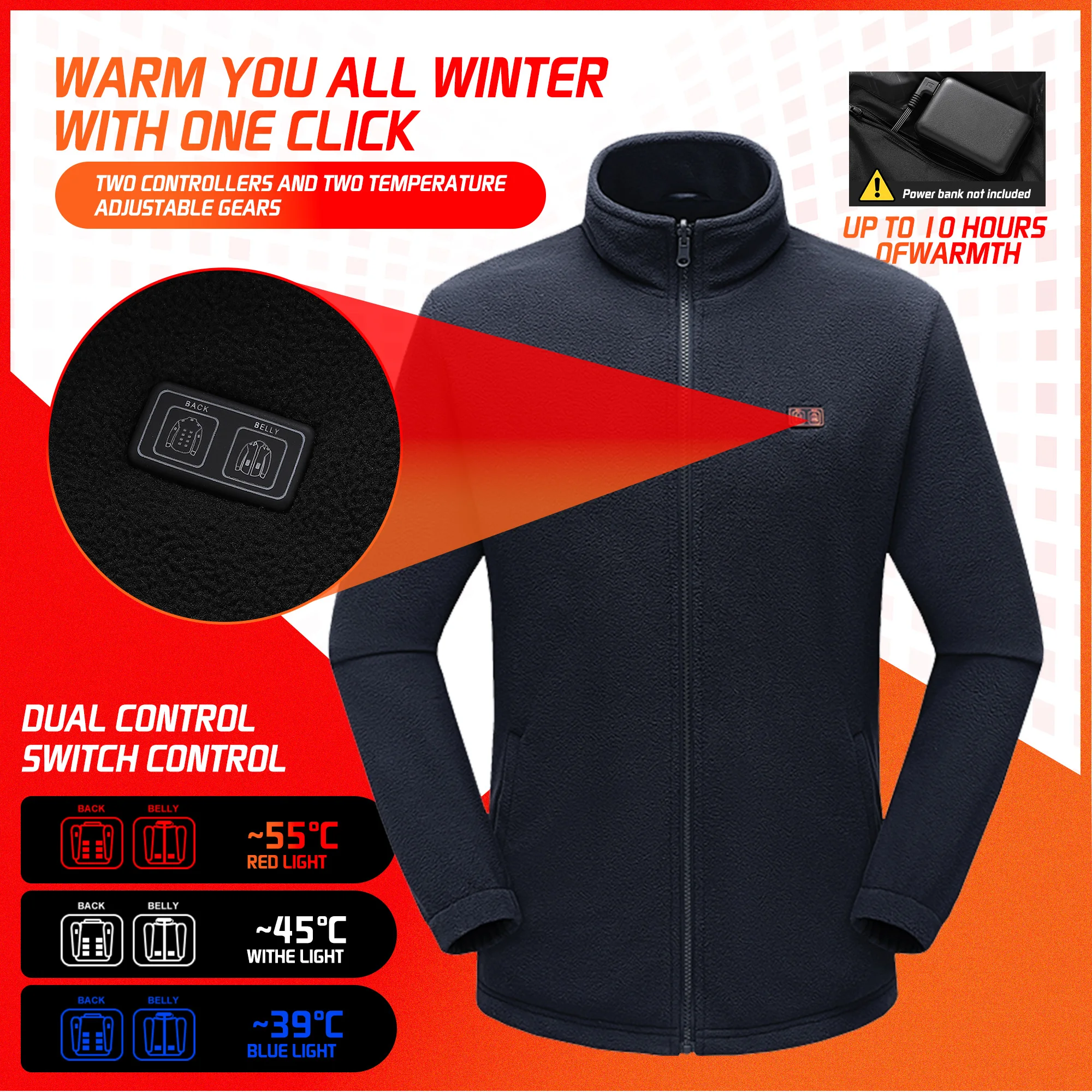 TODWARM Heated Jacket Winter Heating Motorcycle Jacket USB Electric Heating Jackets Hooded Camping Warm Heated Clothes Skiing